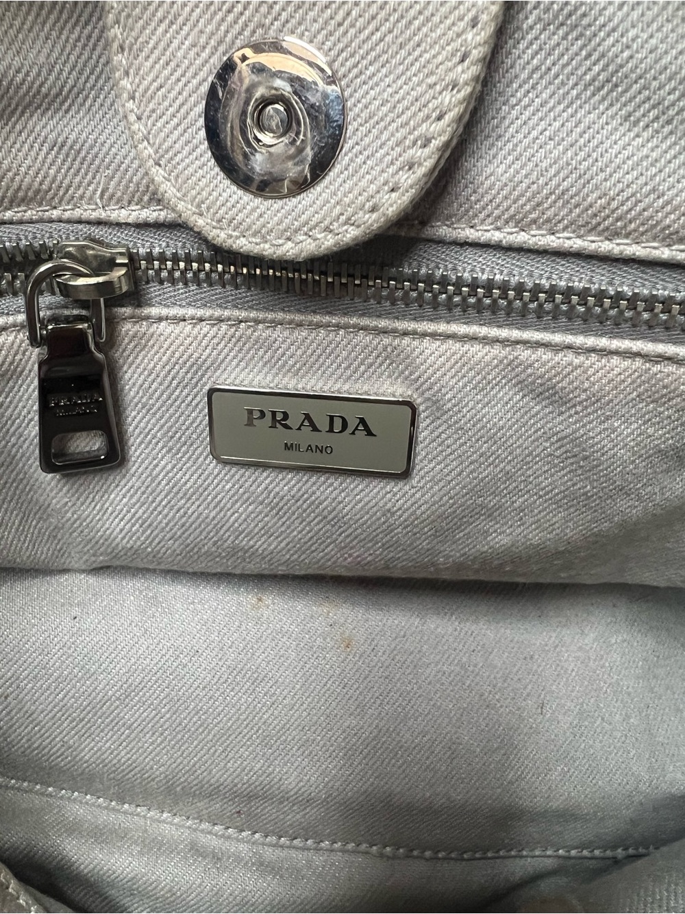 Prada Canapa Studded Crystal Denim Tote Bag Grey Nube B2692H - Picture 10 of 17